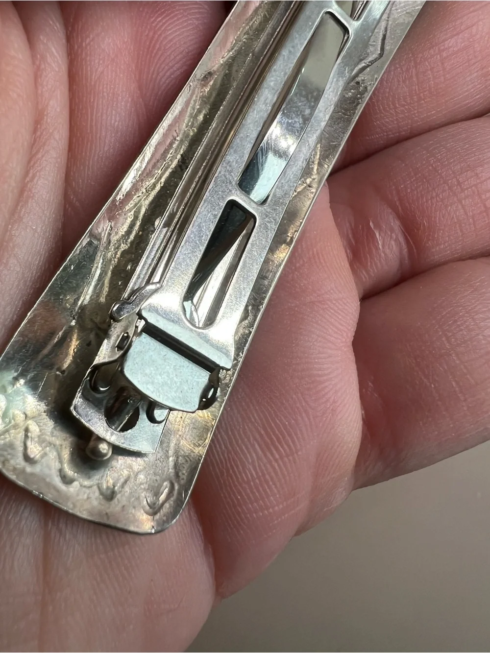 Sterling Silver Tone Etched Hair Clip
